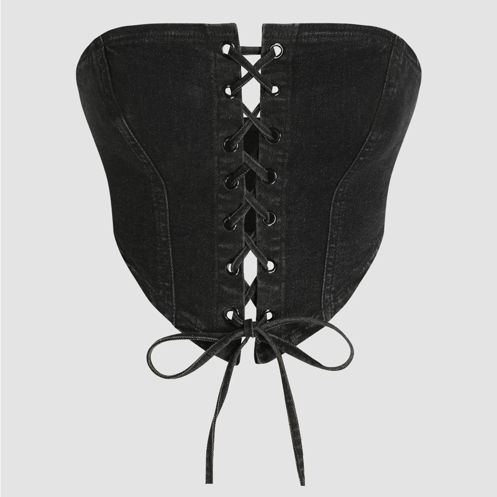 Stretch Denim Lace Up Corset Crop Tube Top